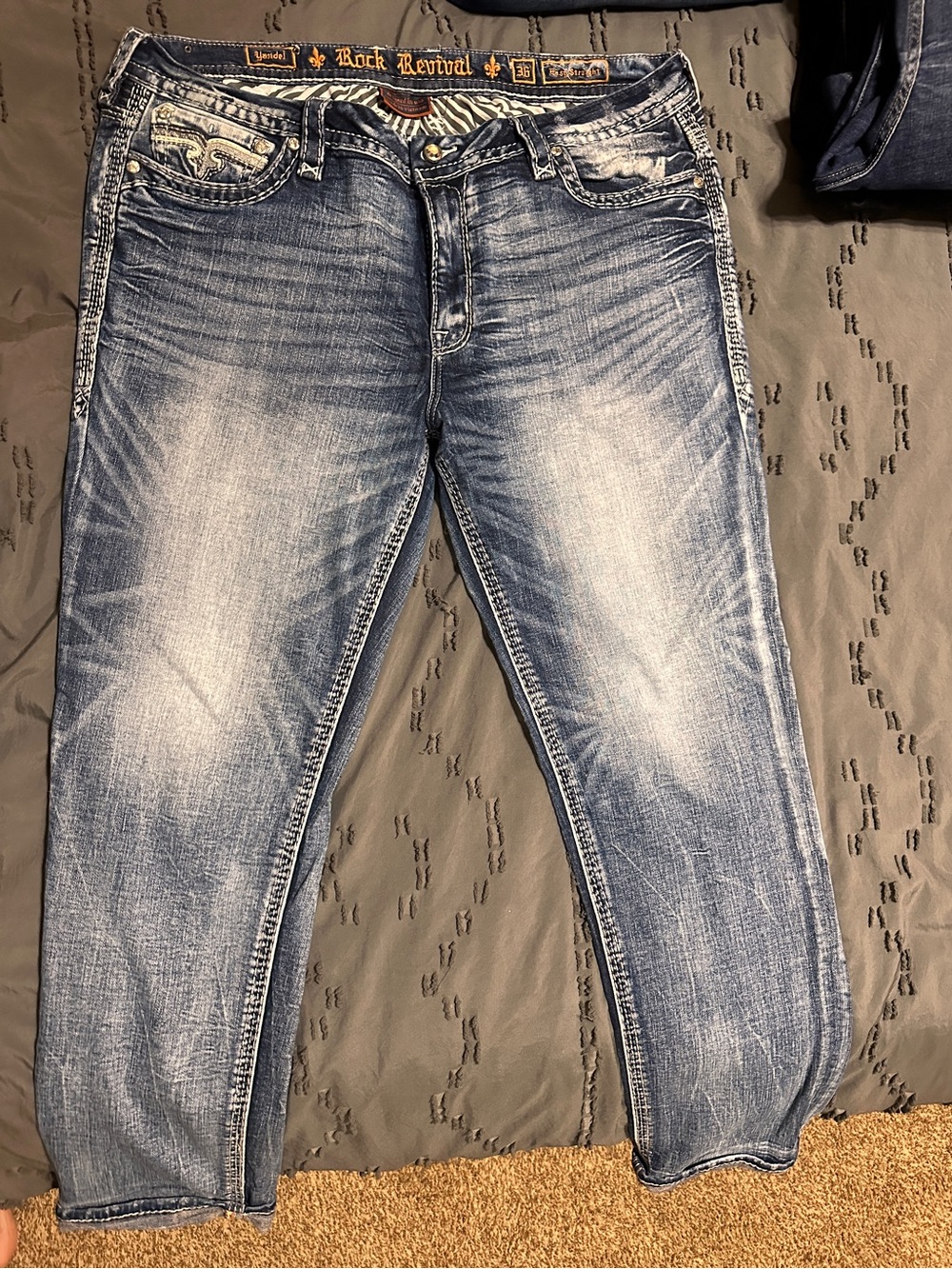 Rock Revival Women's Washed Blue Distressed Easy Straight Jeans